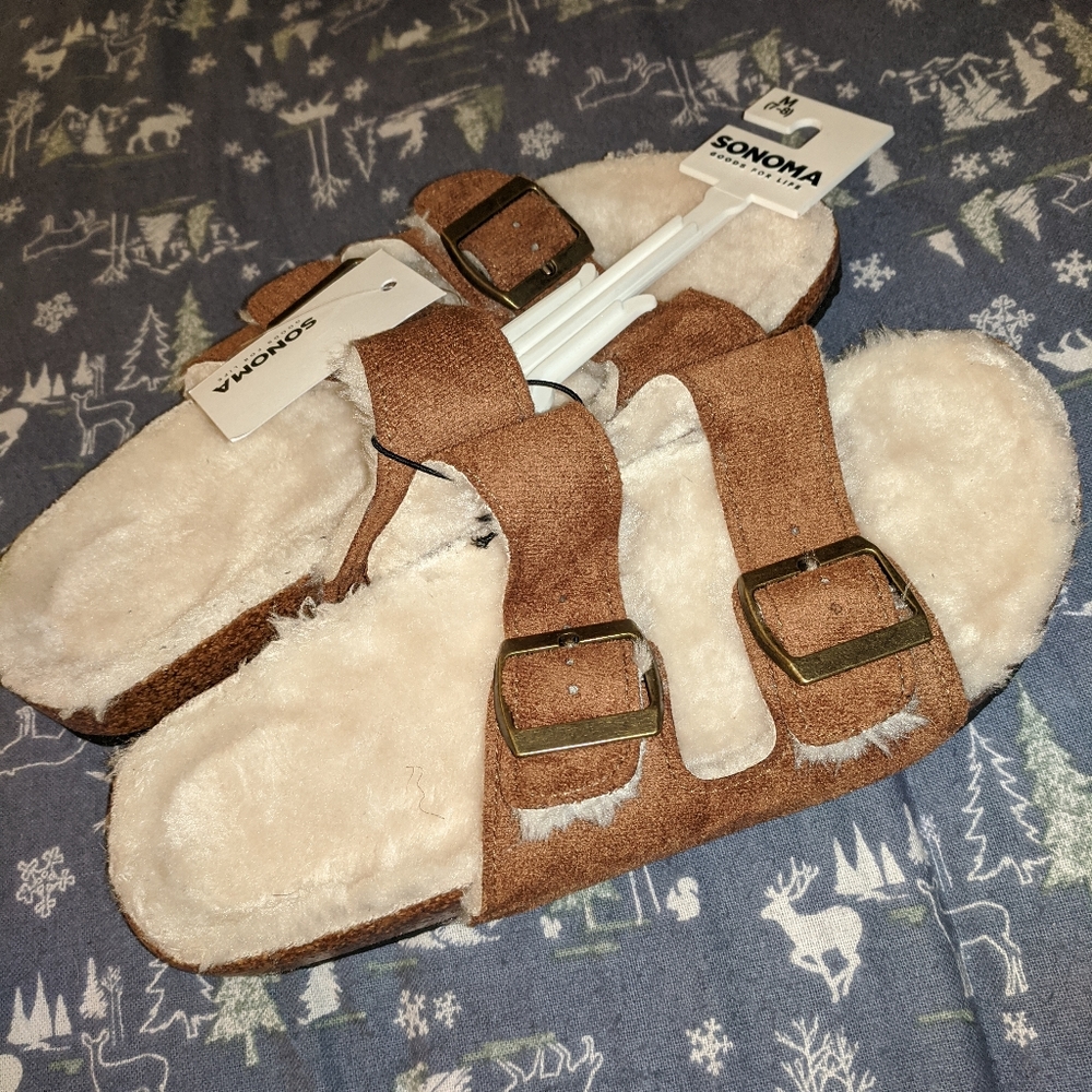 NWT Sonoma Faux Suede Cork Slippers